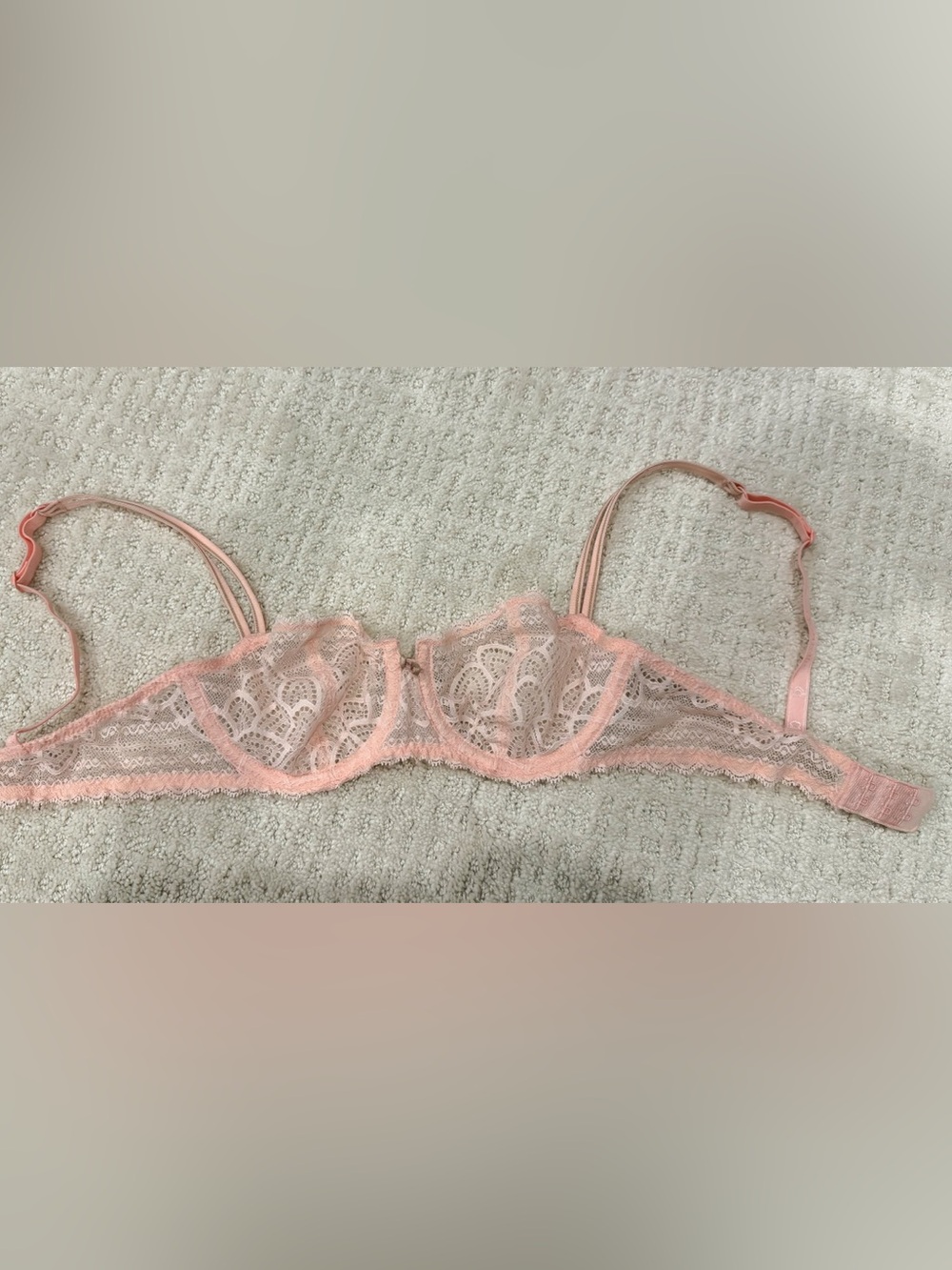 Vintage Chantelle Pink Lace Balconette Bra with Bow Accent